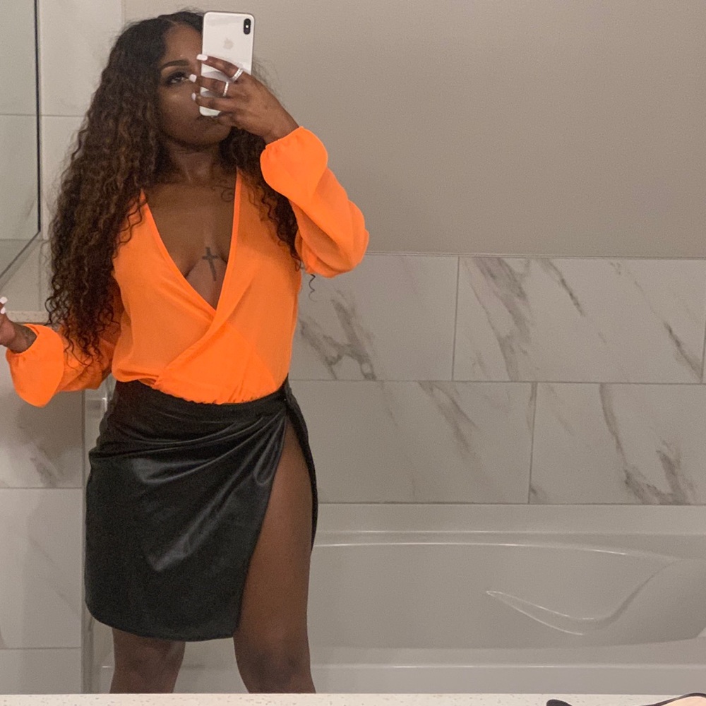 “House of CB dupe” High split leather skirt